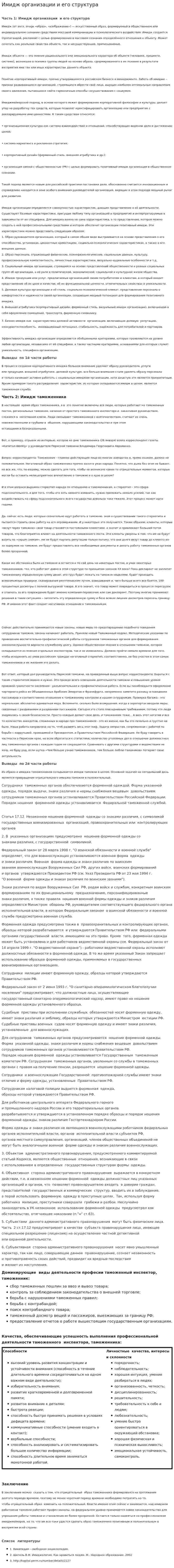 Имидж организации и его структура
