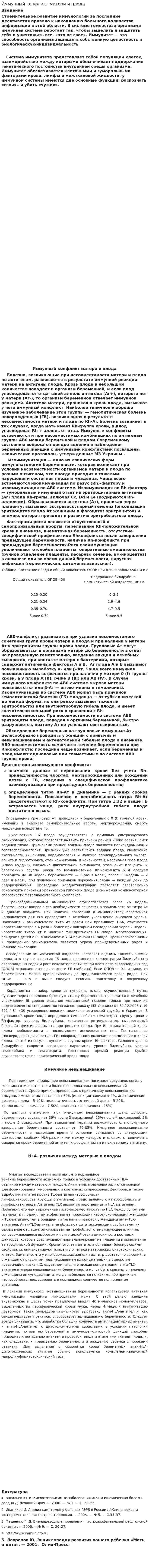 Иммунный конфликт матери и плода