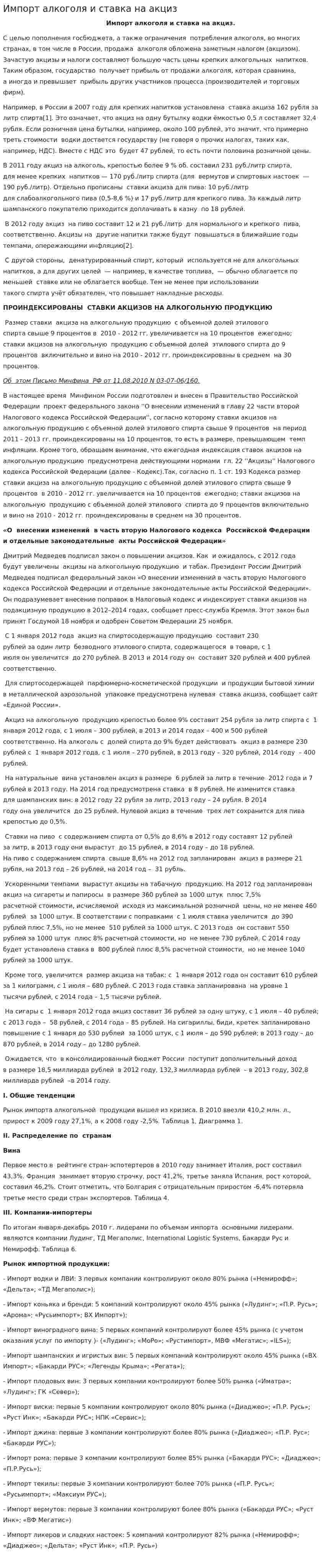 Импорт алкоголя и ставка на акциз