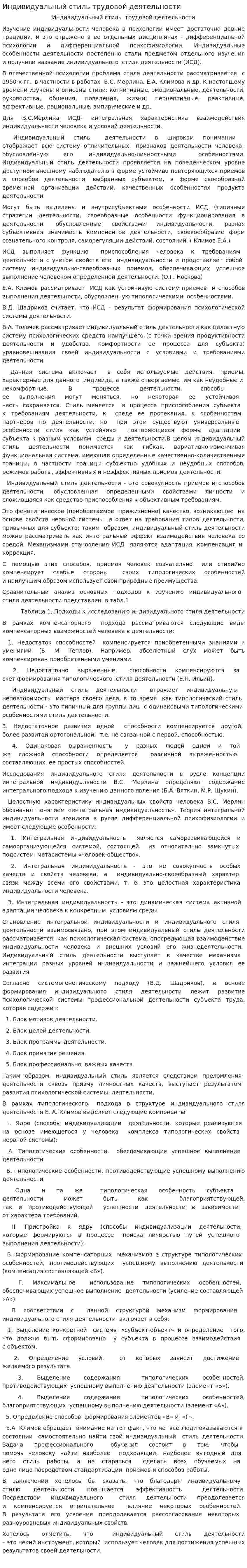 Индивидуальный стиль трудовой деятельности. 2
