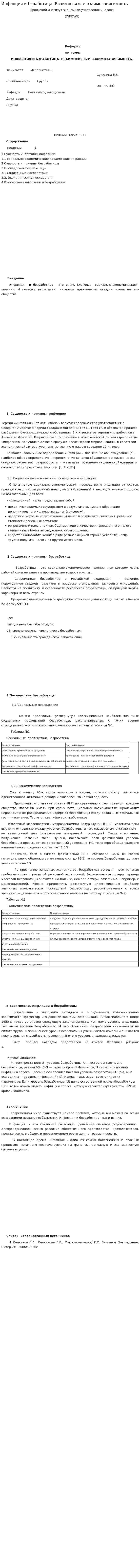 Инфляция и бзработица. Взаимосвязь и взаимозависимость