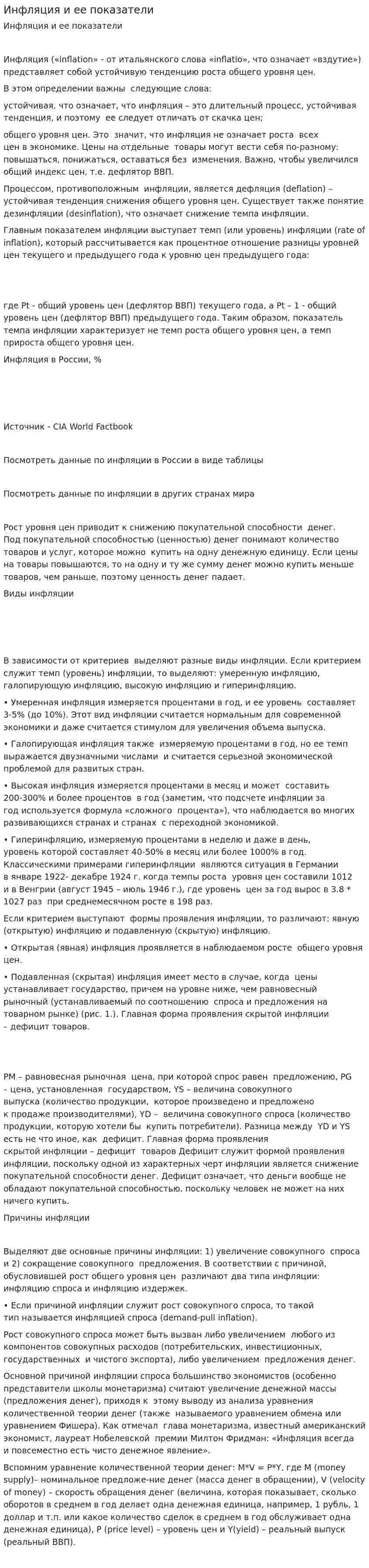 Инфляция и ее показатели