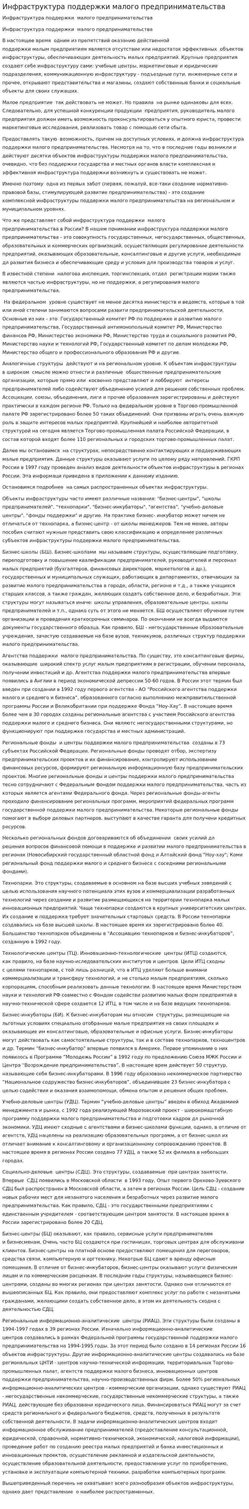 Инфраструктура поддержки малого предпринимательства. 2