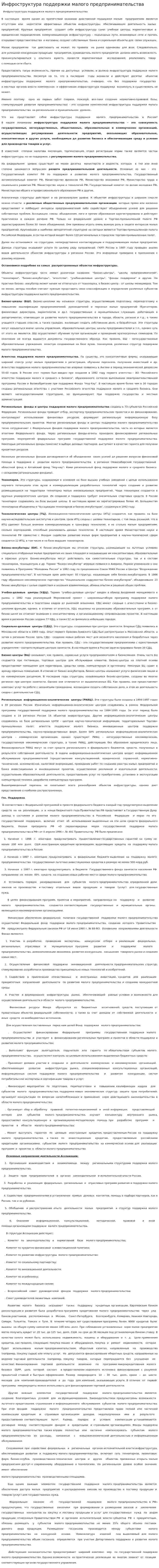 Инфроструктура поддержки малого предпринимательства