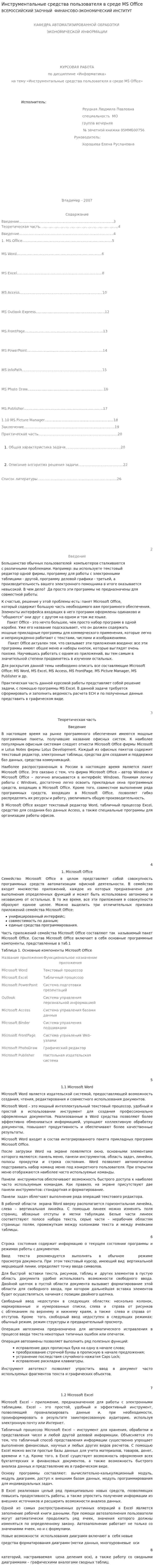 Инструментальные средства пользователя в среде MS Office