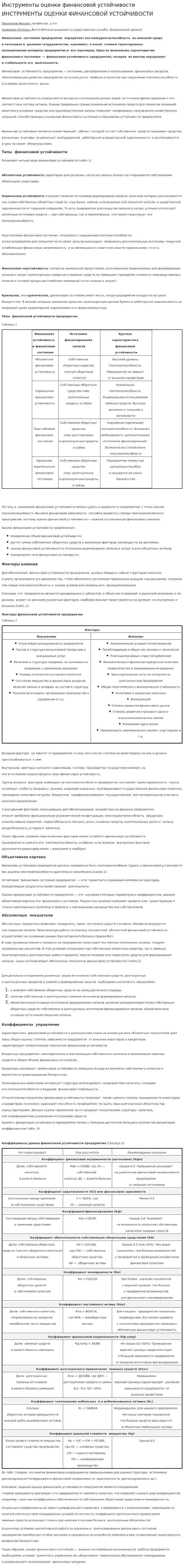 Инструменты оценки финансовой устойчивости