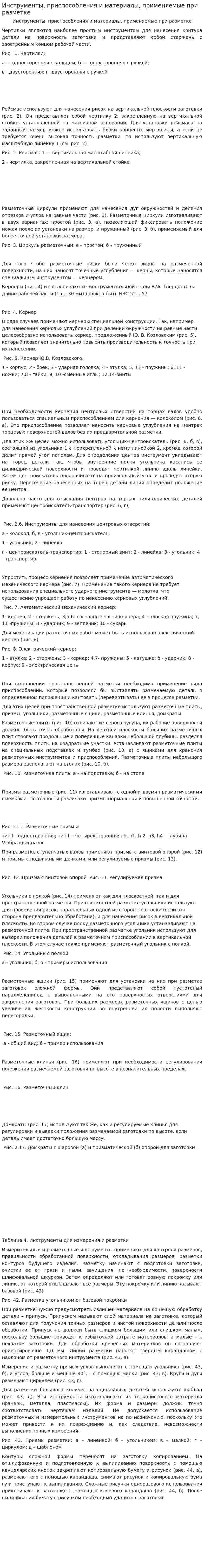 Инструменты, приспособления и материалы, применяемые при разметке