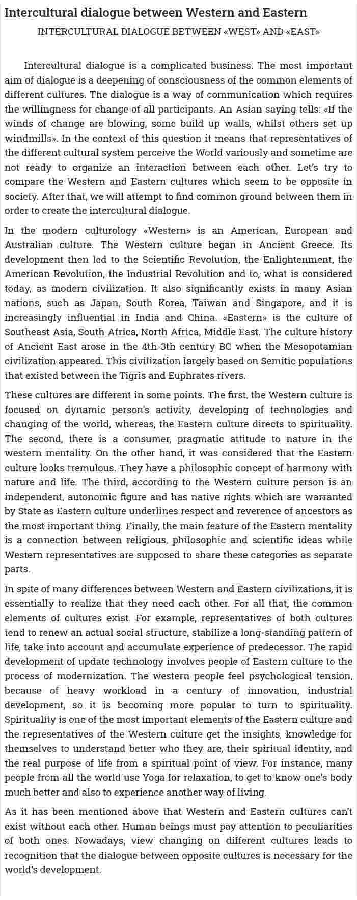 Intercultural dialogue between Western and Eastern