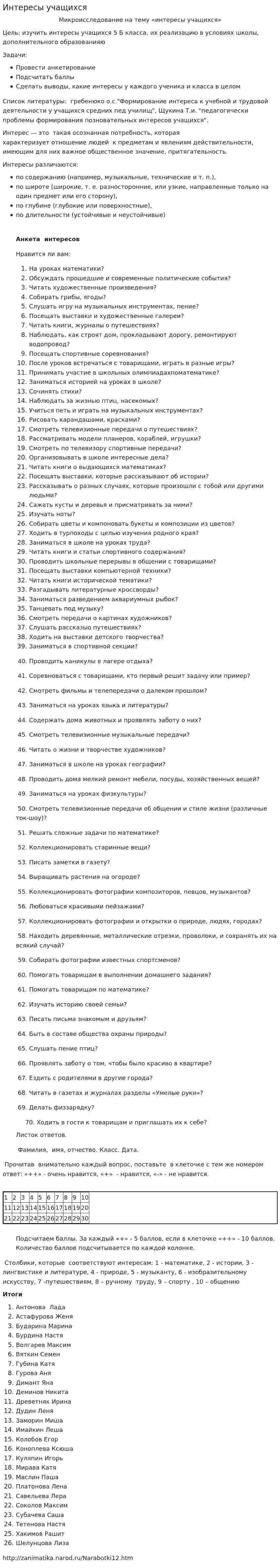 Интересы учащихся
