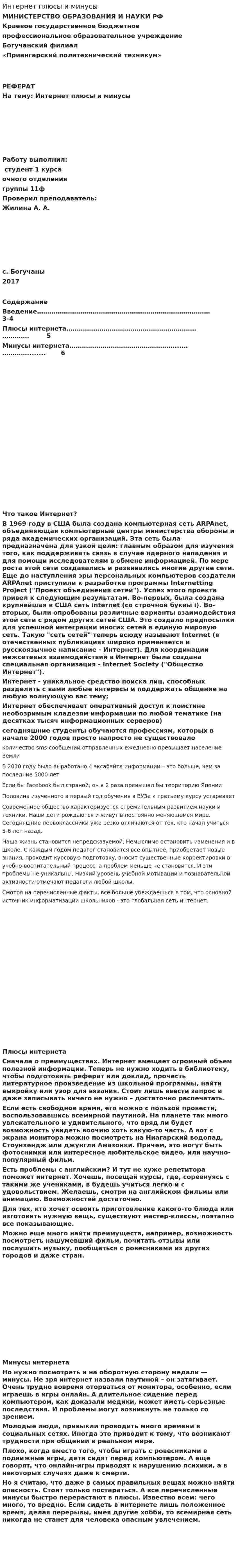 Интернет плюсы и минусы