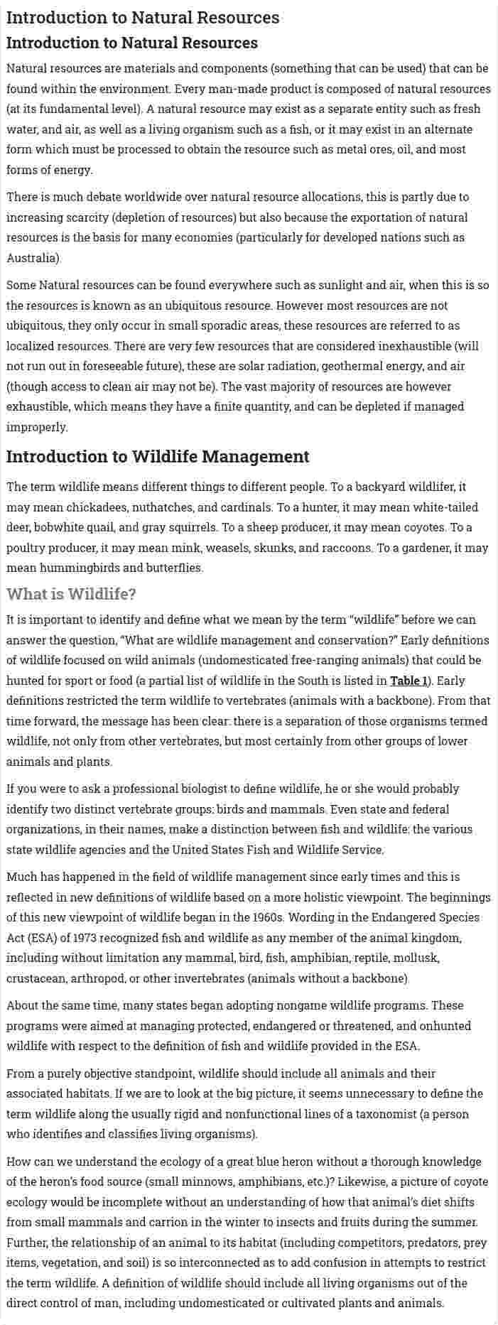 Introduction to Natural Resources