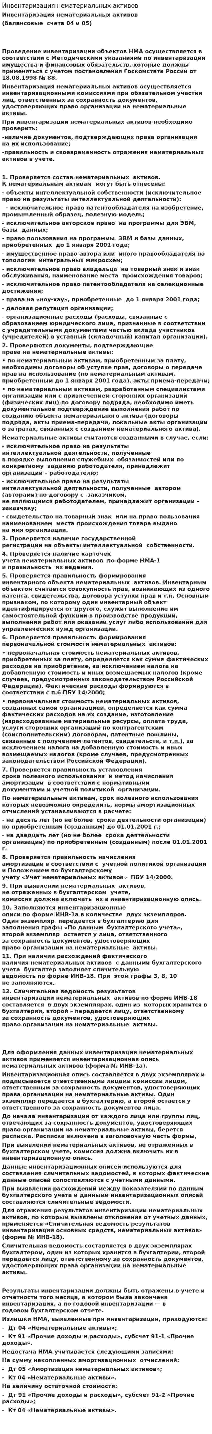 Инвентаризация нематериальных активов. 2
