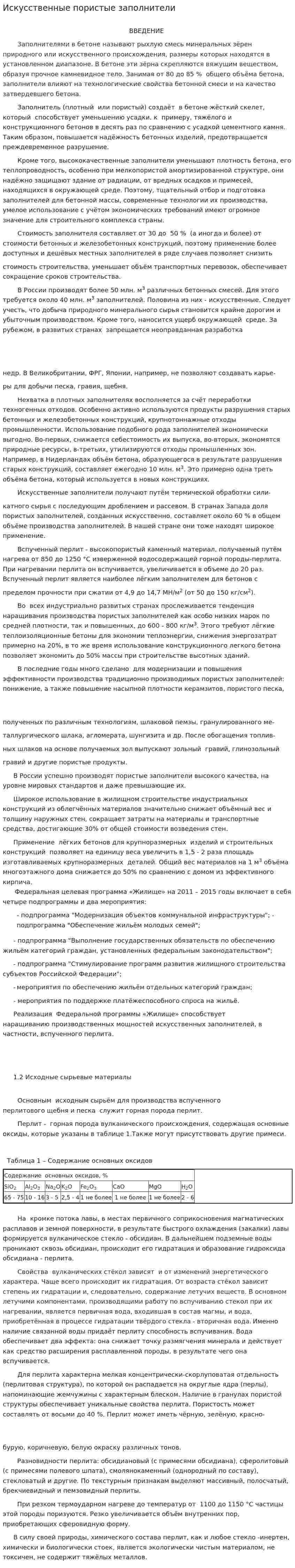 Искусственные пористые заполнители