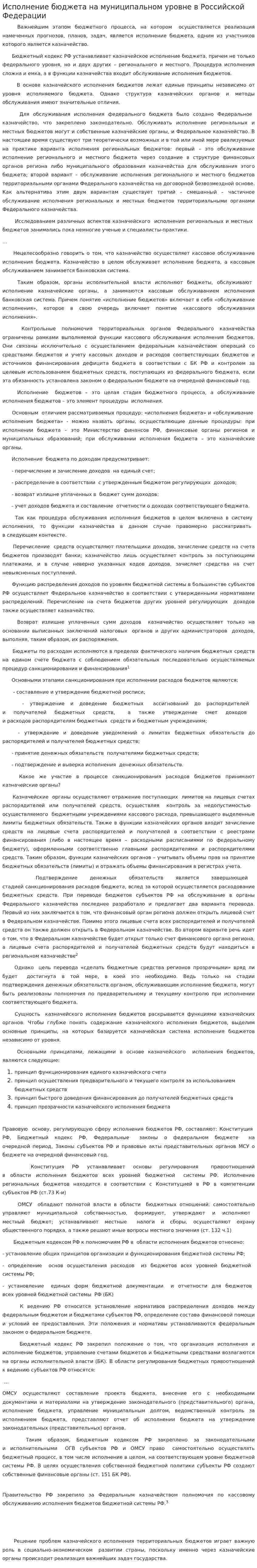 Исполнение бюджета на муниципальном уровне в Российской Федерации