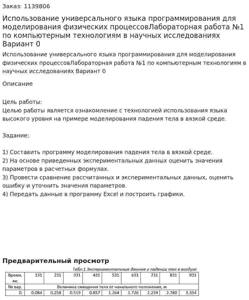 Использование универсального языка программирования для моделирования физических процессовЛабораторная работа №1 по компьютерным технологиям в научных исследованиях Вариант 0 