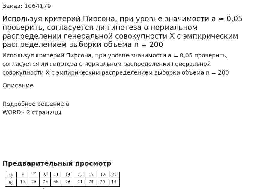 Используя критерий Пирсона, при уровне значимости a = 0,05 проверить, согласуется ли гипотеза о нормальном распределении генеральной совокупности X с эмпирическим распределением выборки объема n = 200 