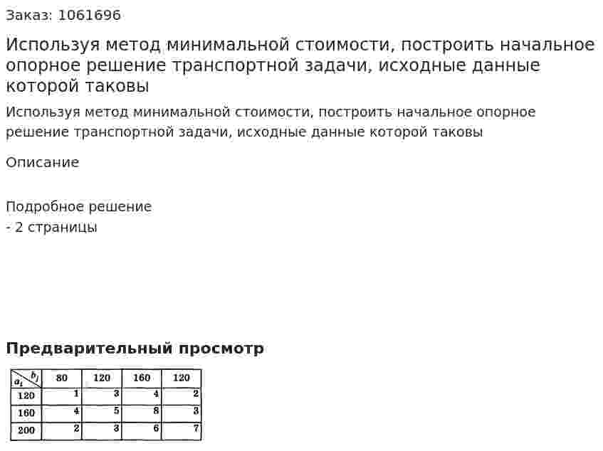 Используя метод минимальной стоимости, построить начальное опорное решение транспортной задачи, исходные данные которой таковы 