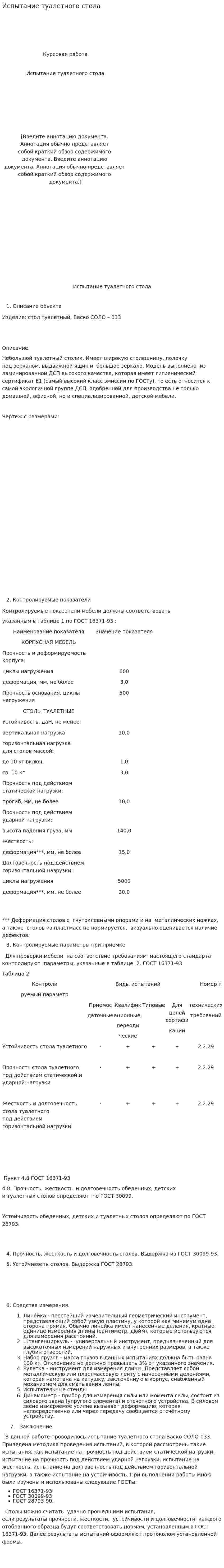 Испытание туалетного стола