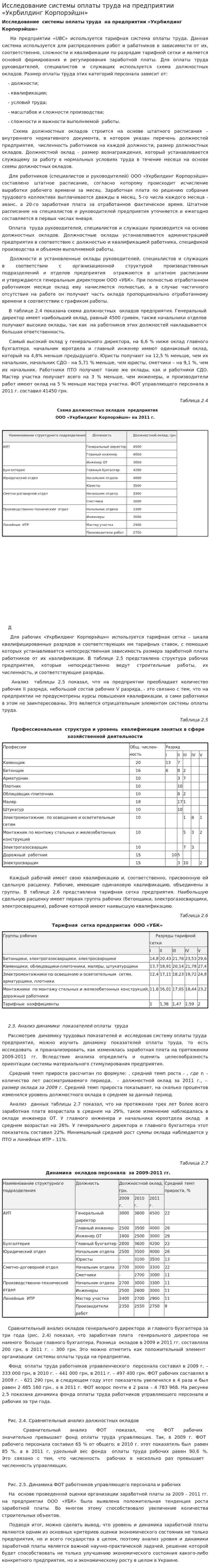 Исследование системы оплаты труда на предприятии «Укрбилдинг Корпорэйшн»