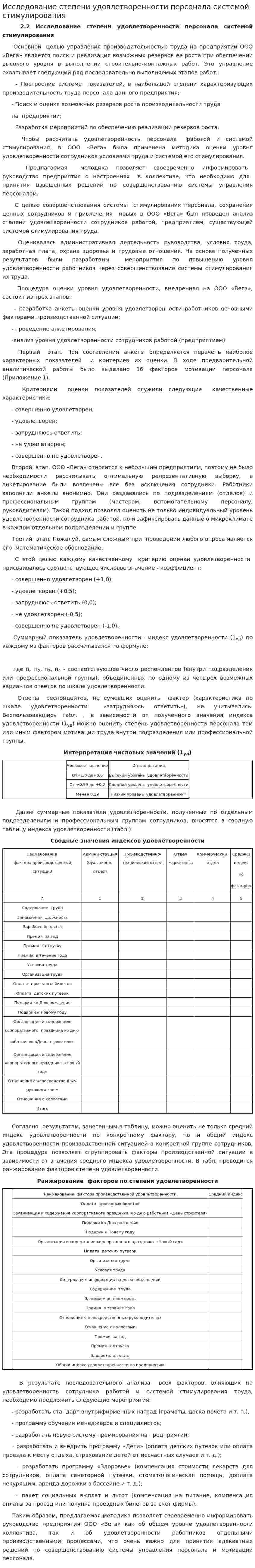 Исследование степени удовлетворенности персонала системой стимулирования