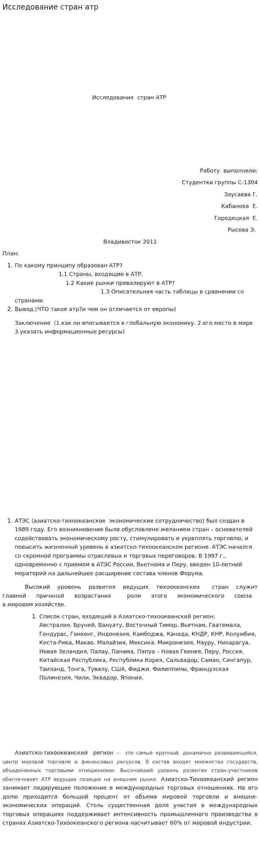 Исследование стран атр