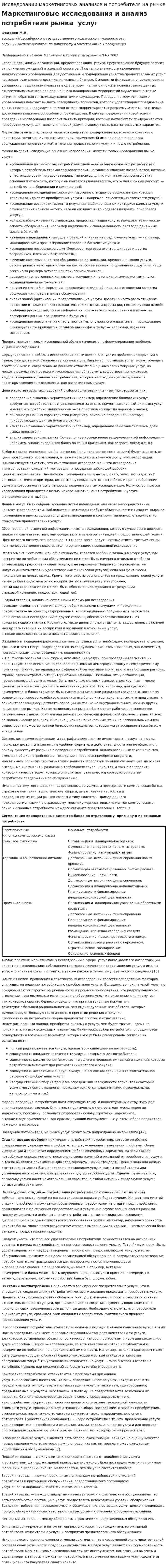 Исследовании маркетинговых анализов и потребителя на рынке