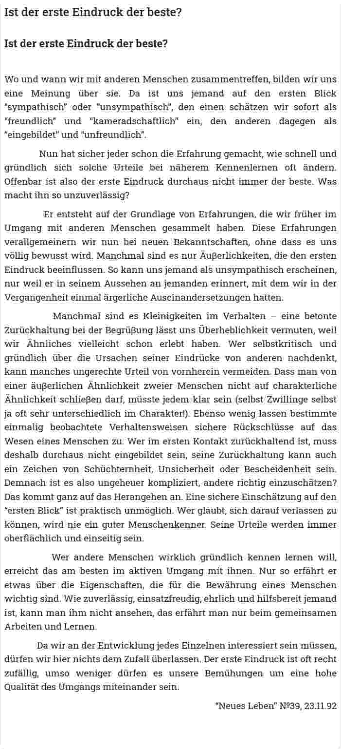 Ist der erste Eindruck der beste?