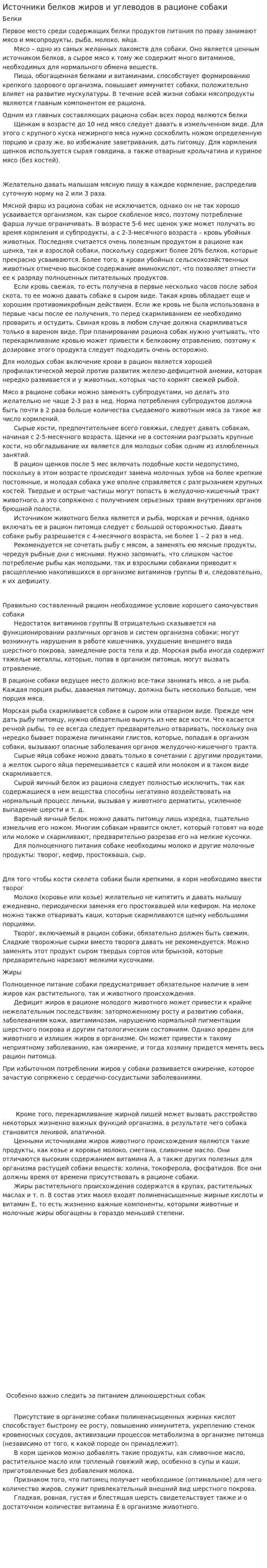 Источники белков жиров и углеводов в рационе собаки