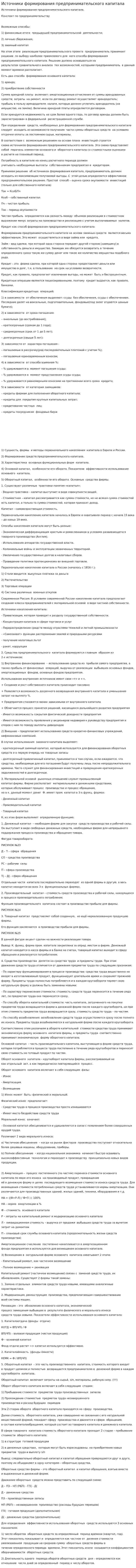 Источники формирования предпринимательского капитала