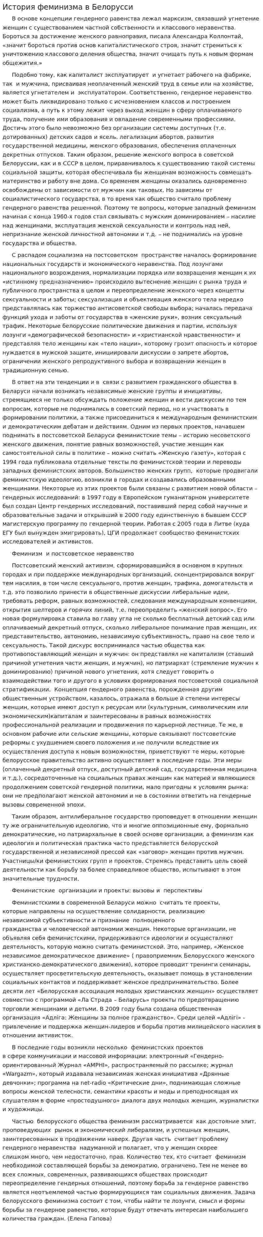 История феминизма в Белорусси
