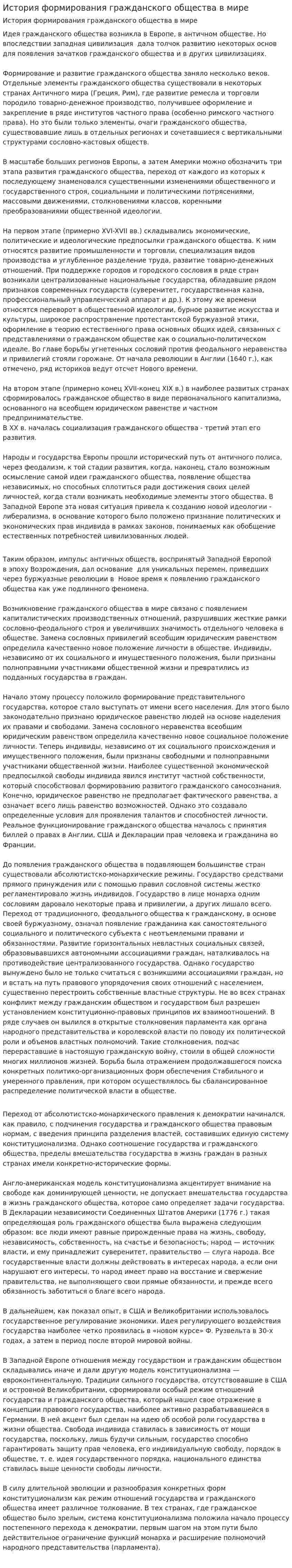История формирования гражданского общества в мире