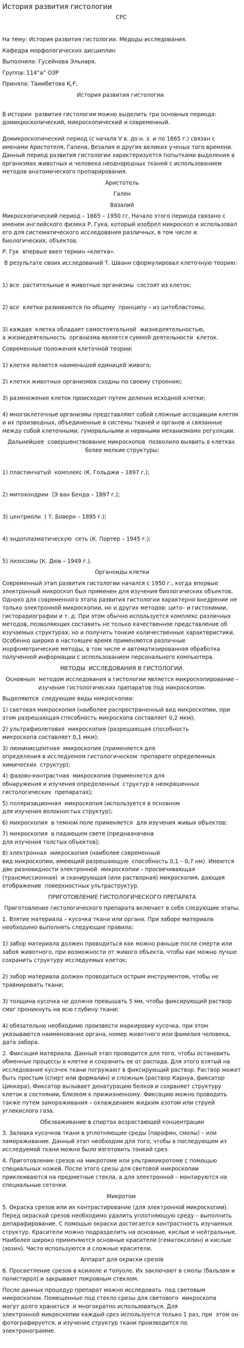 История развития гистологии