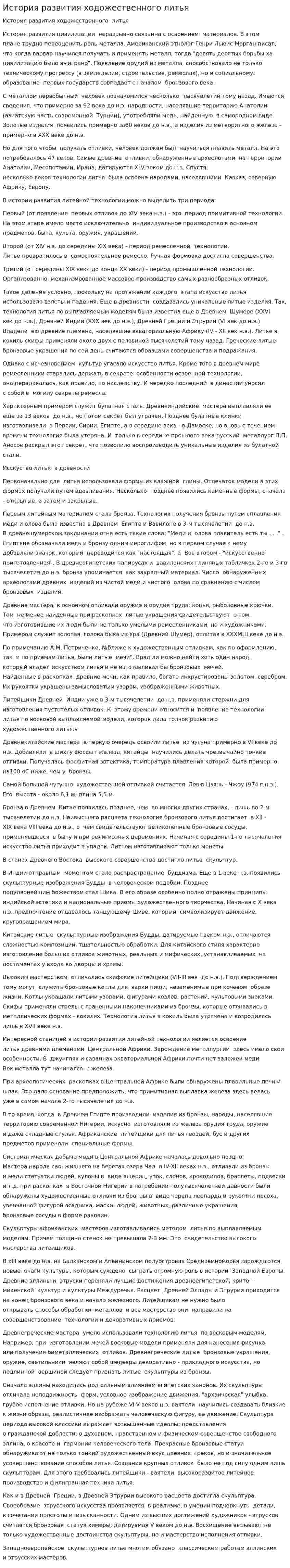 История развития ходожественного литья