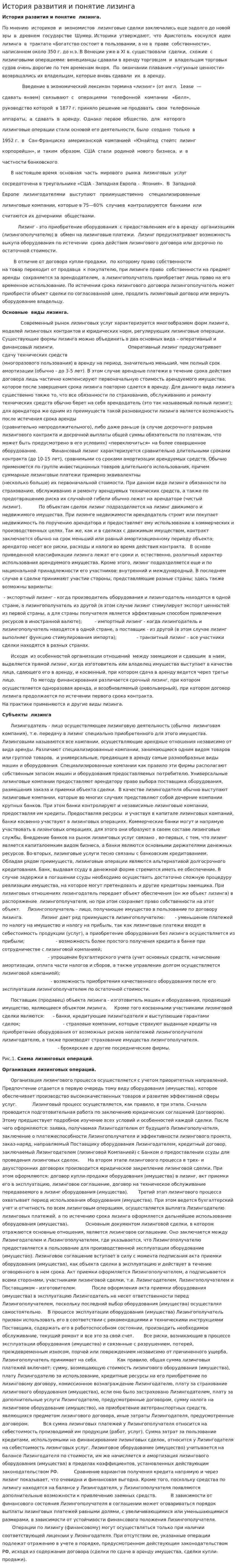 История развития и понятие лизинга