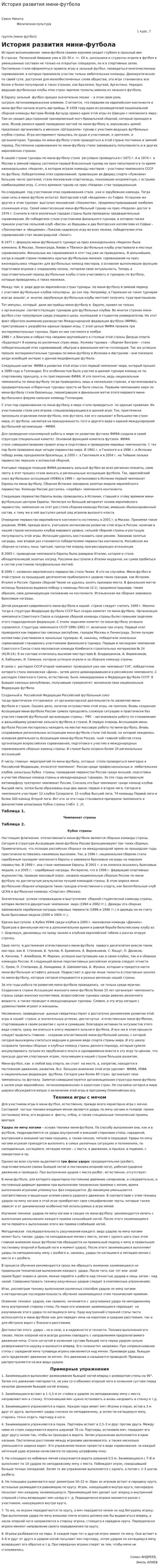 История развития мини-футбола