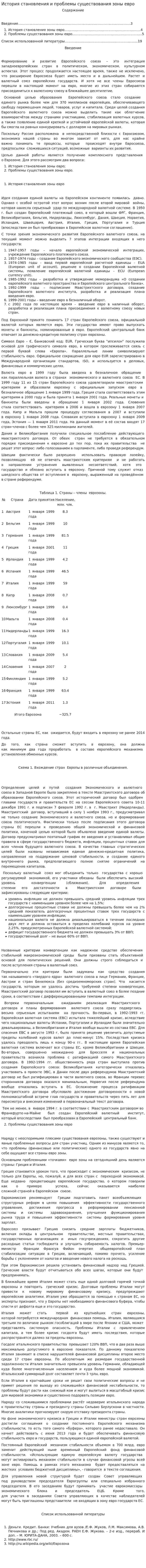 История становления и проблемы существования зоны евро
