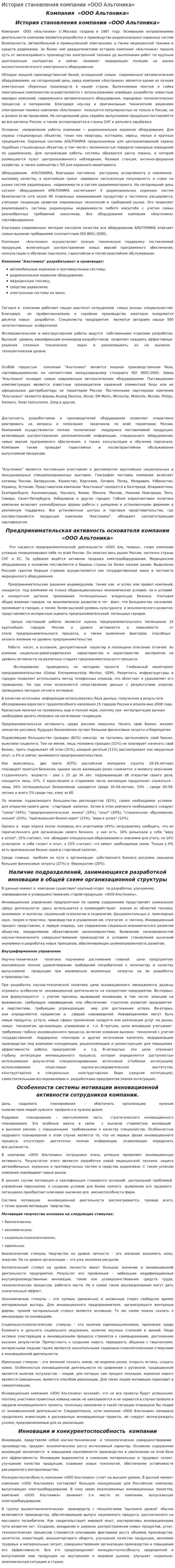 История становления компании «ООО Альтоника»