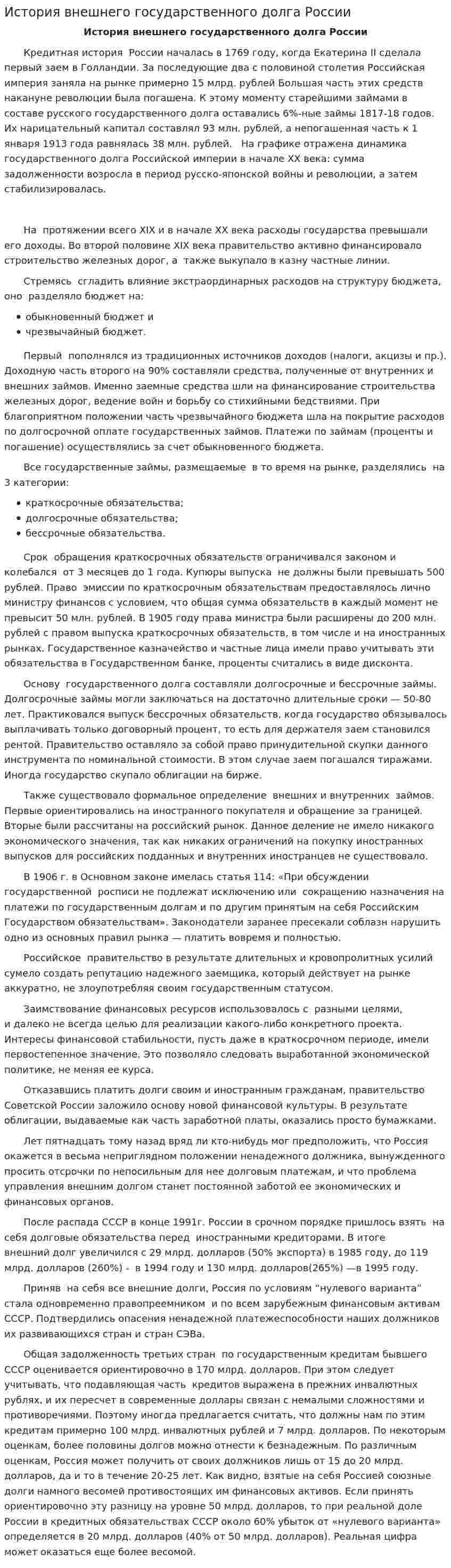 История внешнего государственного долга России