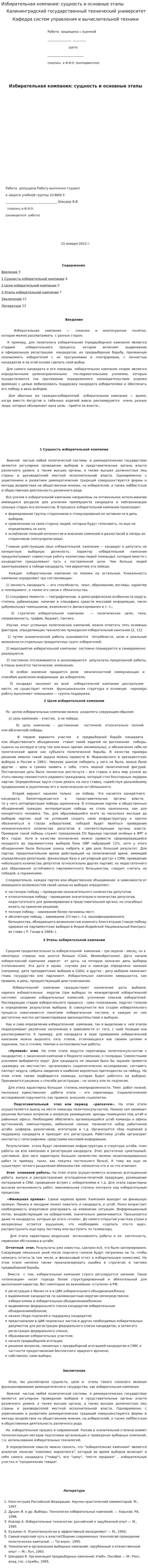 Избирательная компания: сущность и основные этапы
