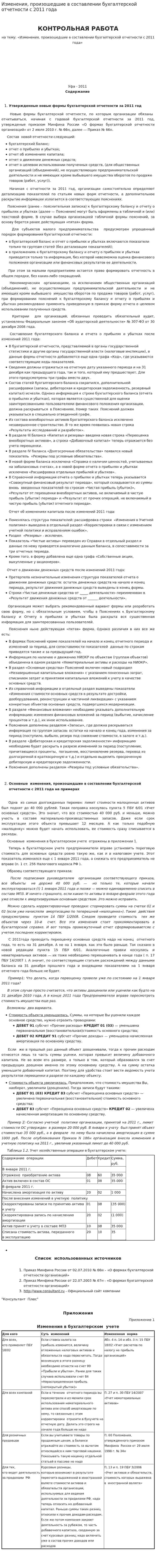 Изменения, произошедшие в составлении бухгалтерской отчетности с 2011 года