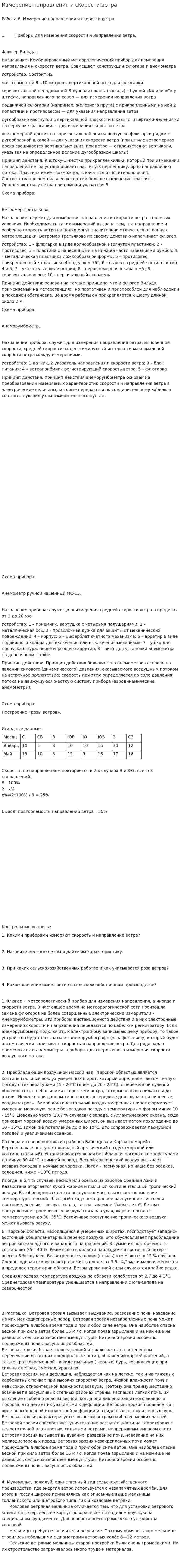 Измерение направления и скорости ветра