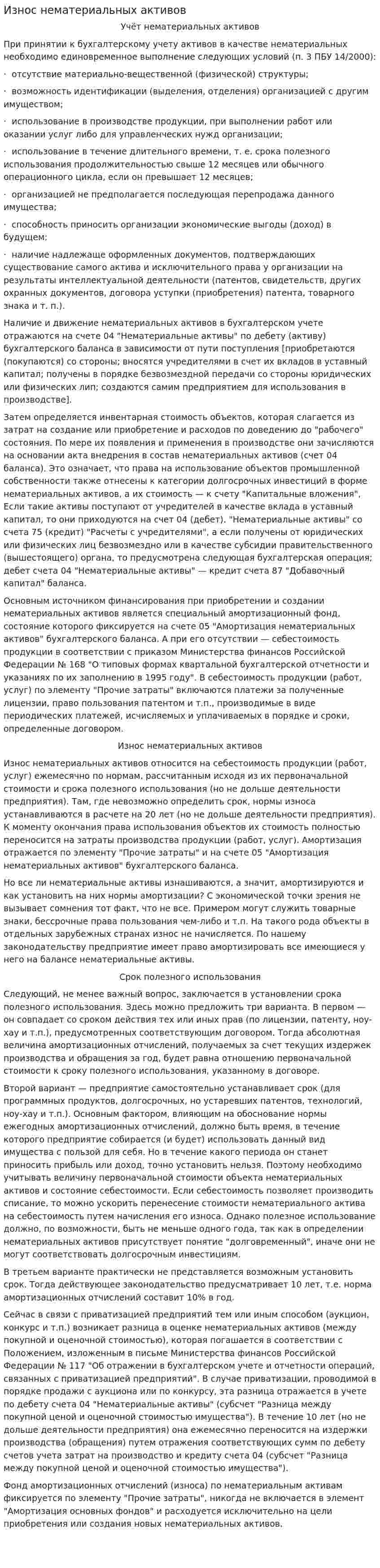 Износ нематериальных активов