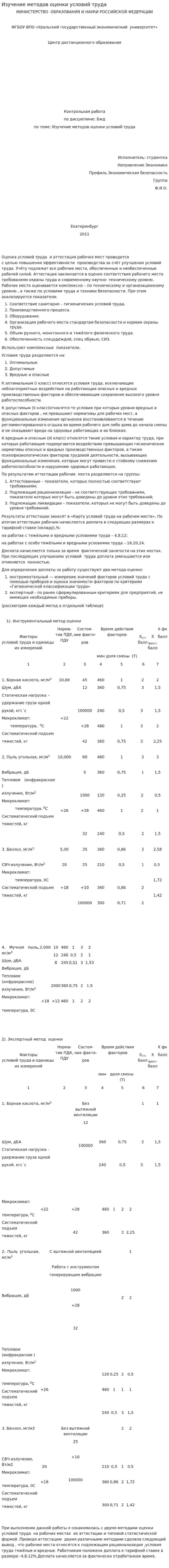 Изучение методов оценки условий труда. 4