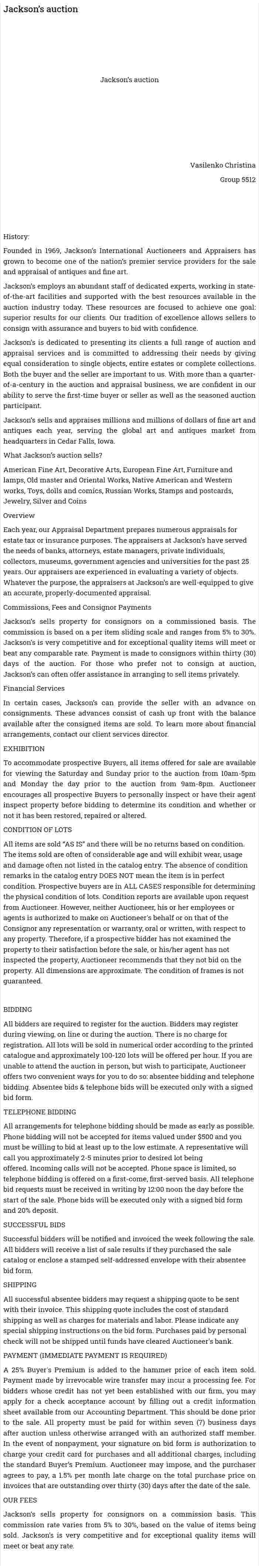 Jackson’s auction