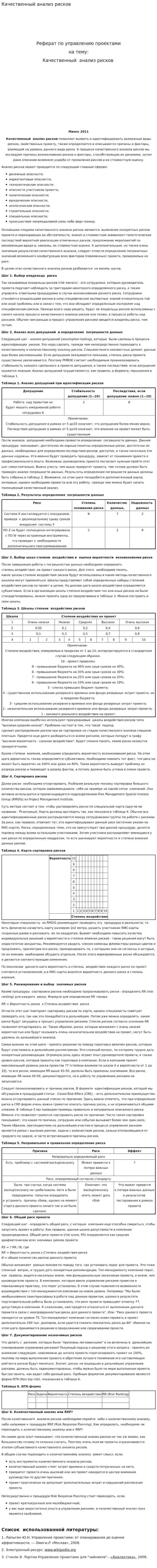 Качественный анализ рисков