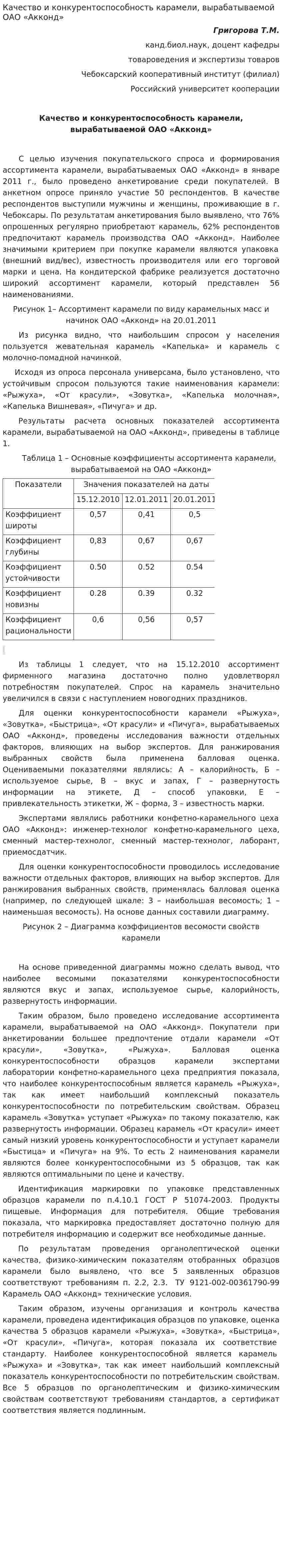 Качество и конкурентоспособность карамели, вырабатываемой ОАО «Акконд»