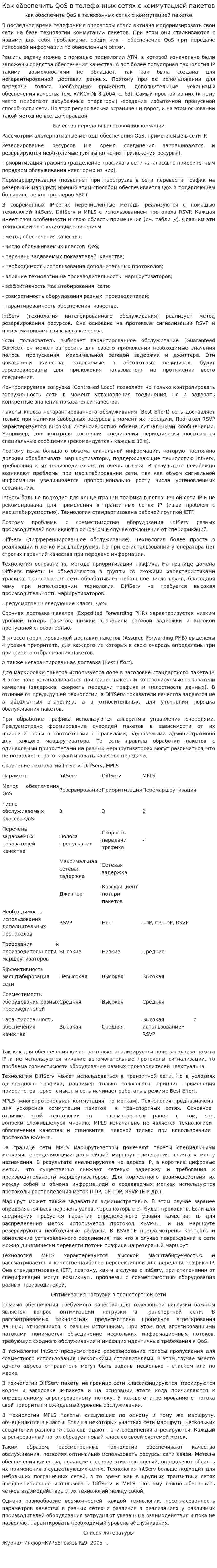 Как обеспечить QoS в телефонных сетях с коммутацией пакетов