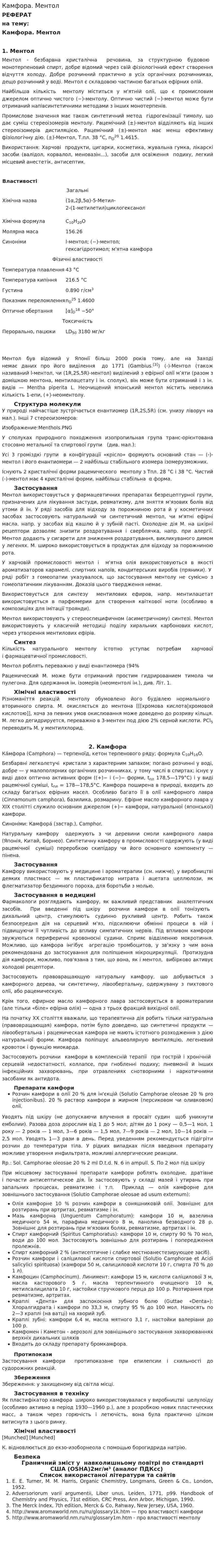 Камфора. Ментол