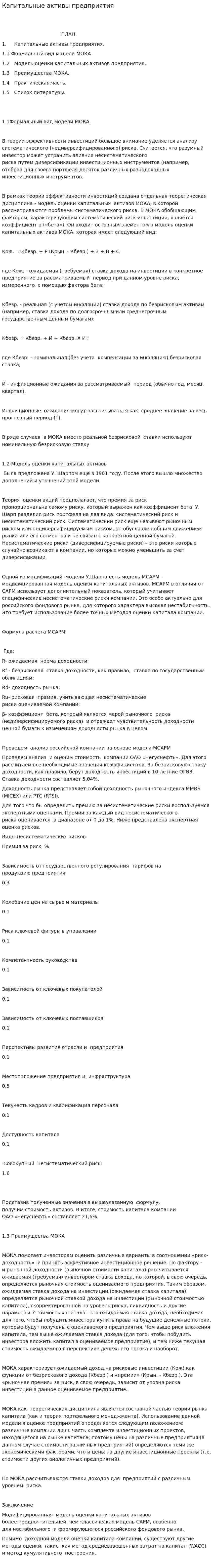 Капитальные активы предприятия