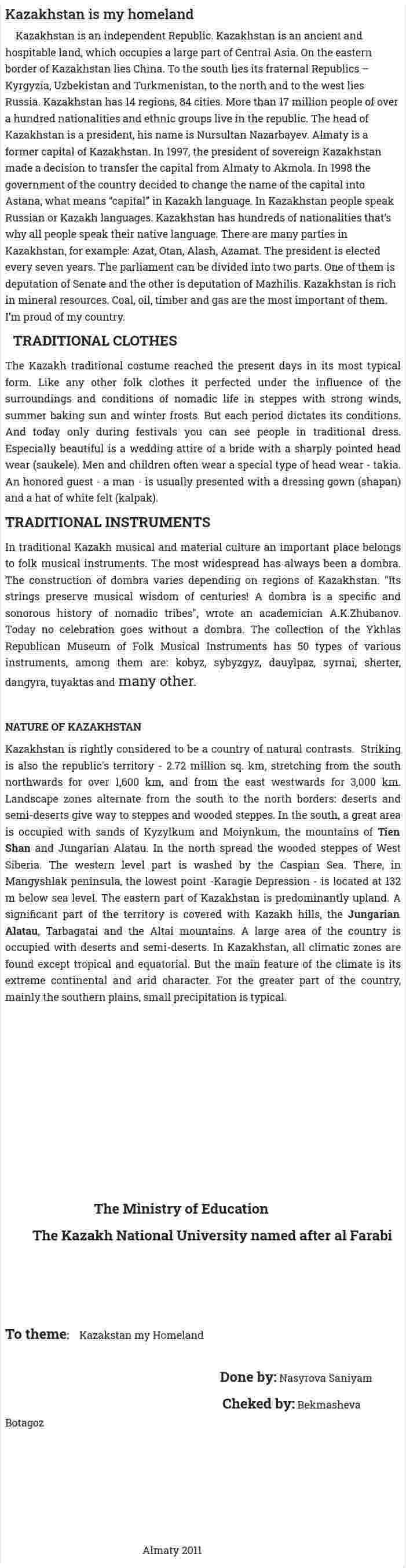 Kazakhstan is my homeland